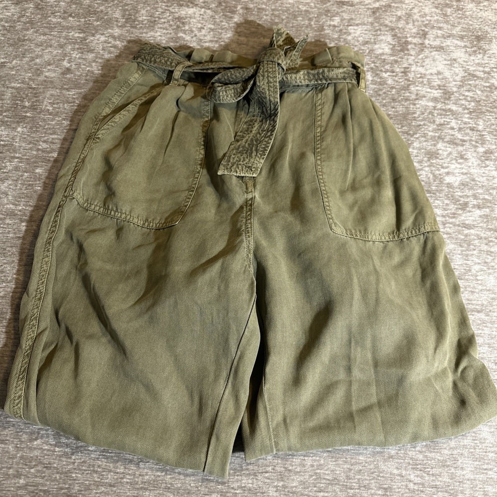 Treasure And Bond Pants Womens Size 4 Paper‎ Bag Waist Cuffed Olive Green
